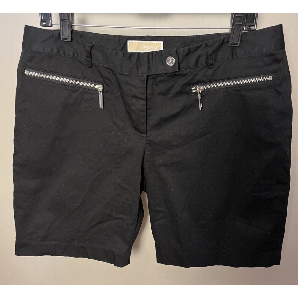 MICHAEL Michael Kors Zip Pocket Shorts Size 10 Black Gold 9" Inseam Bermuda